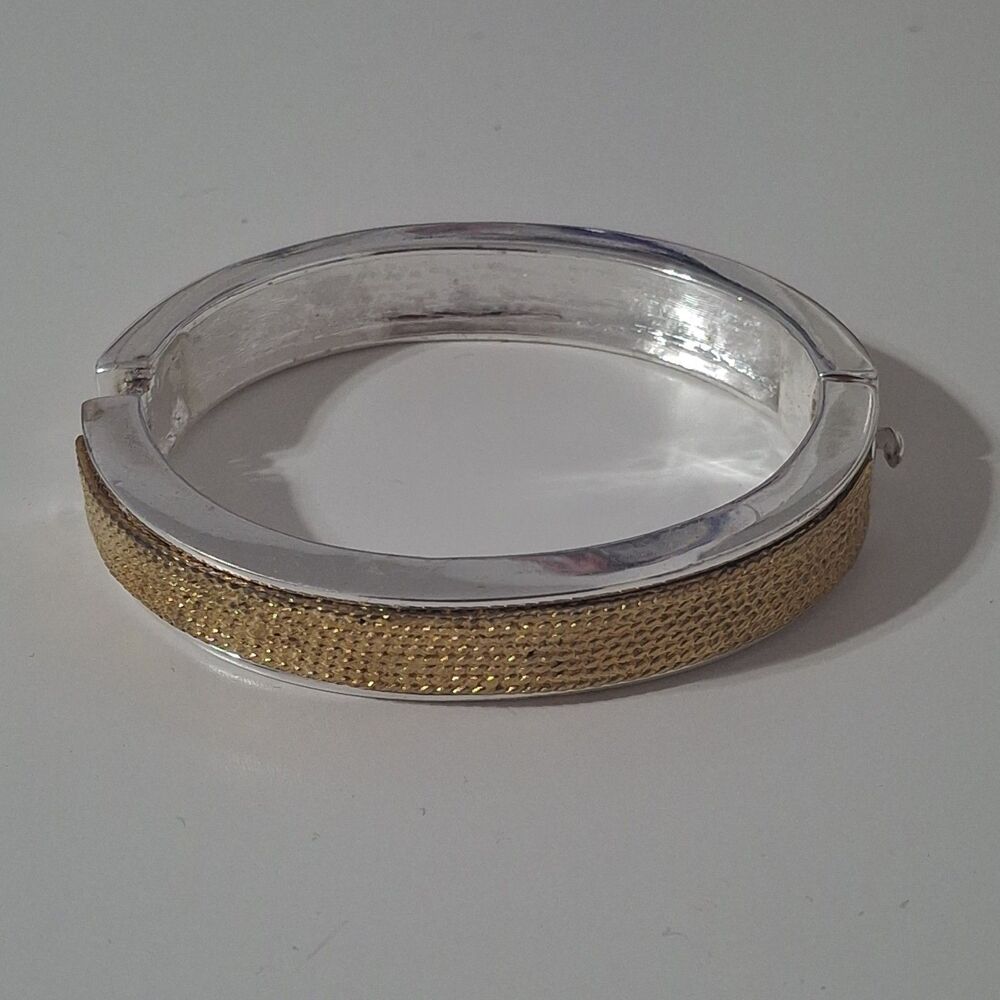 Napier Silver Tone Rough Gold Tone Metal Clamper Hinged Bangle Bracelet